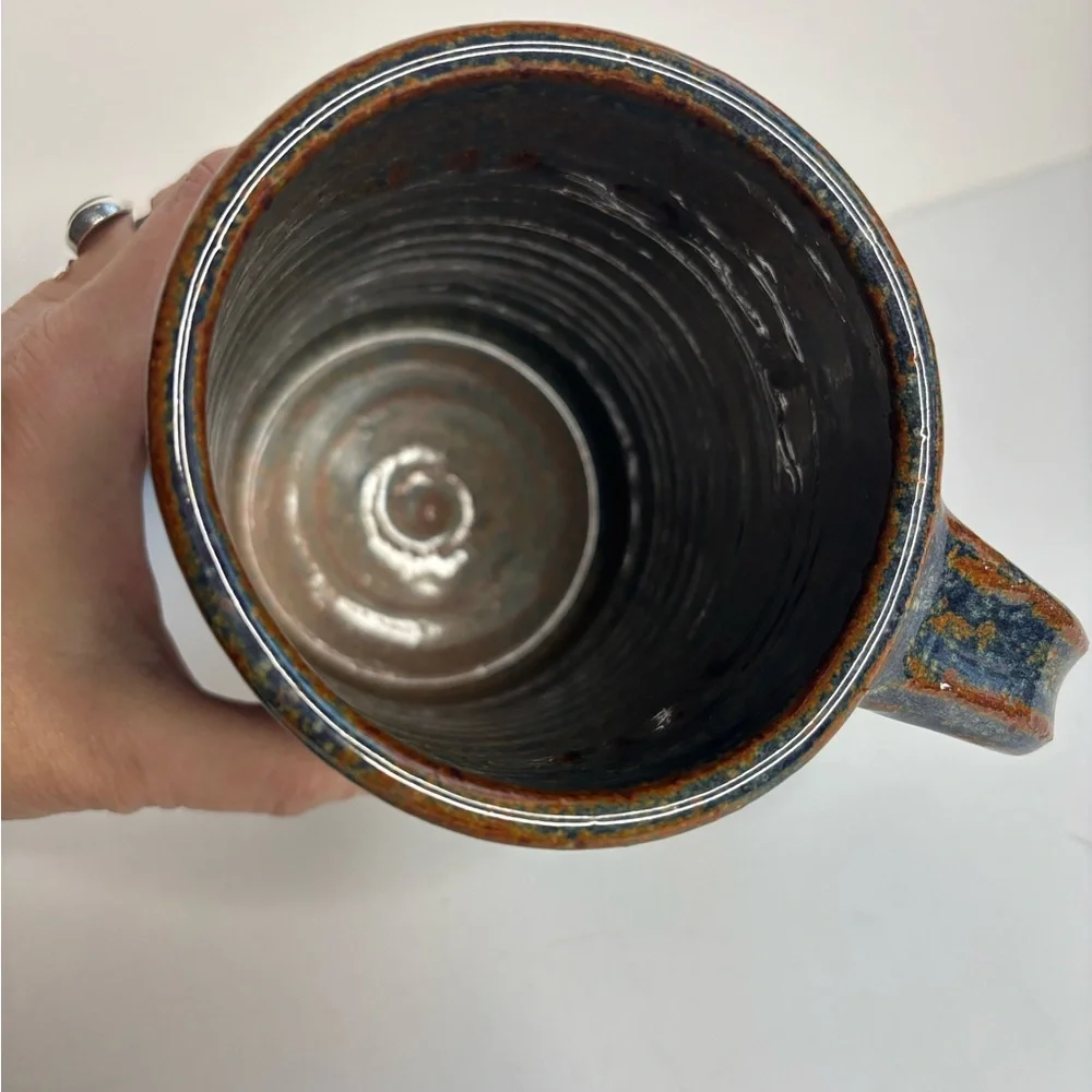 Handcrafted Large Mug-O-Ale Rustic Ceramic Blue Brown Beer Mug Textured‎ Design